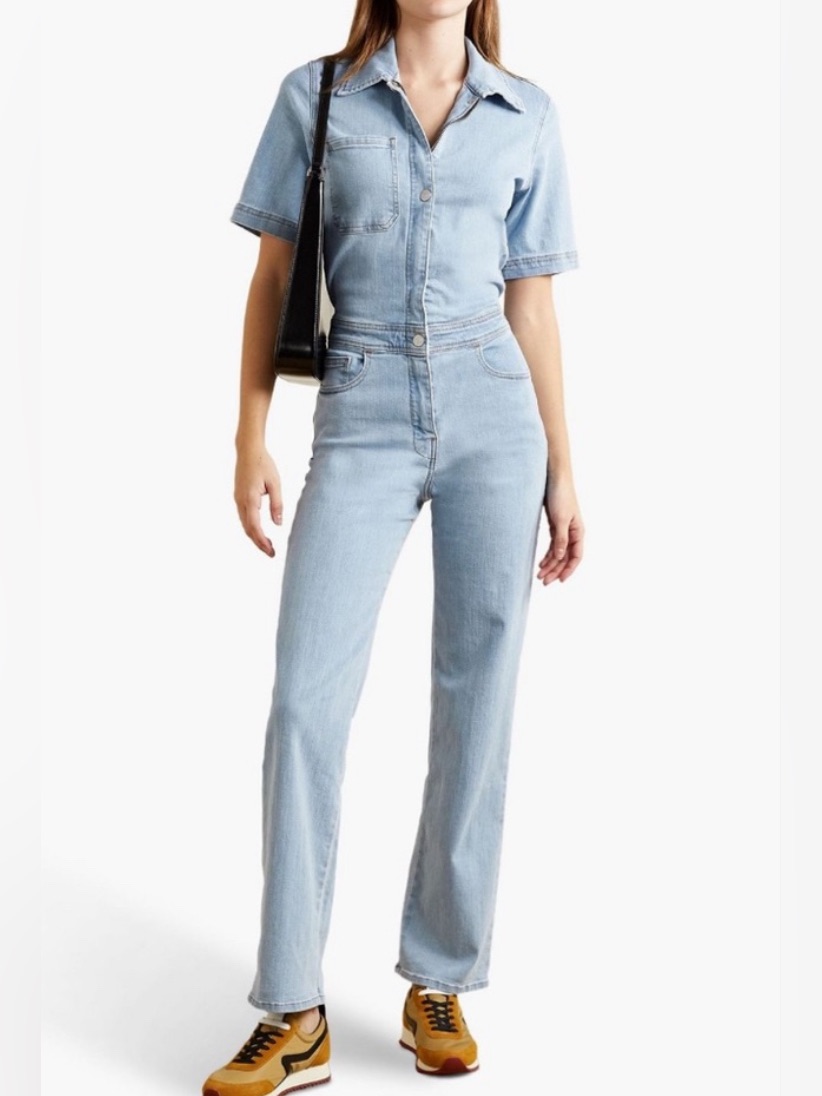 Rivet Utility Rowdy Stretch Denim Jumpsuit Straight Leg Zip-Up Size Medium